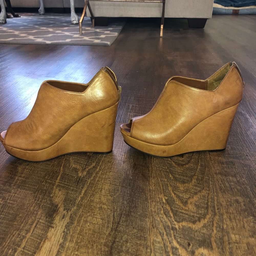 BP brown peep toe wedges.
